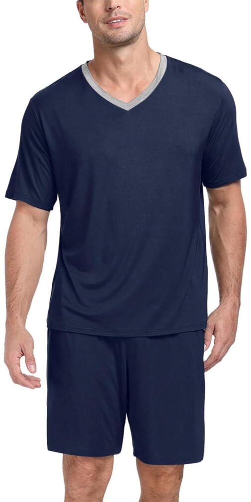 PrinStory Men's Pajama Set Sleepwear Pjs Lightweight Quick Dry Short Sleeve V-Neck Shirts and Shorts Soft Comfy Sleep Sets - Image 6