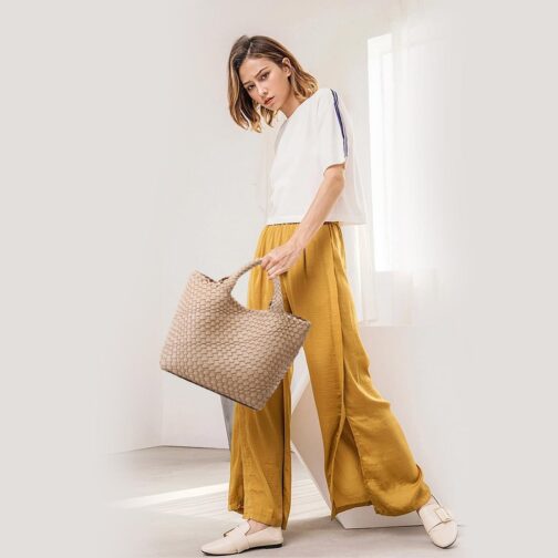 Queenoris Woven Bag for Women, Vegan Leather Tote Bag Large Summer Beach Travel Handbag and Purse Retro Handmade Shoulder Bag - Image 2