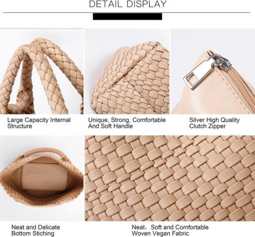 Queenoris Woven Bag for Women, Vegan Leather Tote Bag Large Summer Beach Travel Handbag and Purse Retro Handmade Shoulder Bag - Image 5