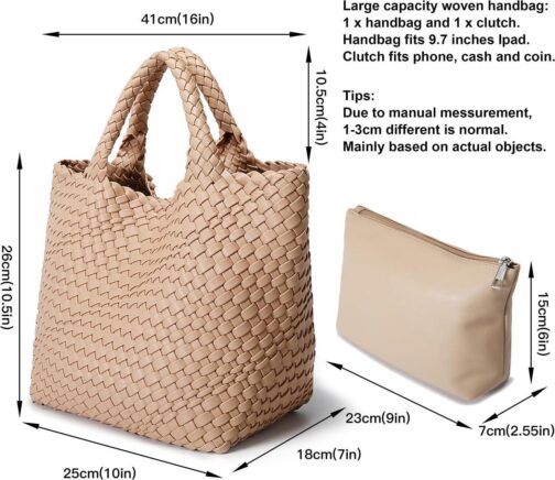 Queenoris Woven Bag for Women, Vegan Leather Tote Bag Large Summer Beach Travel Handbag and Purse Retro Handmade Shoulder Bag - Image 3