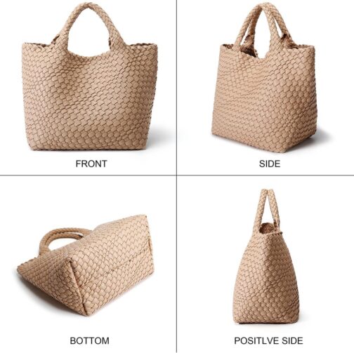 Queenoris Woven Bag for Women, Vegan Leather Tote Bag Large Summer Beach Travel Handbag and Purse Retro Handmade Shoulder Bag - Image 6