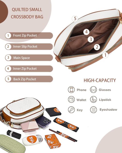 Quilted Crossbody Bags Purse for Women Small Vegan Leather Shoulder Handbags Purses with Two Straps,One Wide and One Narrow - Image 4