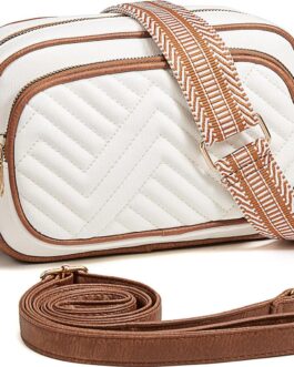Quilted Crossbody Bags Purse for Women Small Vegan Leather Shoulder Handbags Purses with Two Straps,One Wide and One Narrow