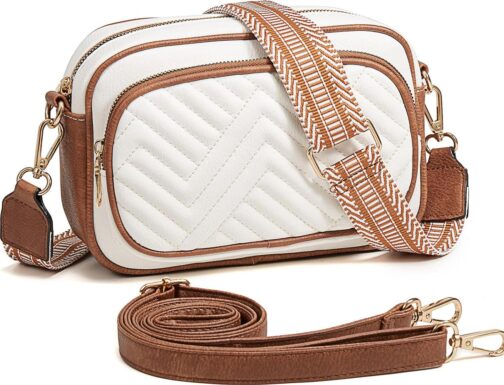 Quilted Crossbody Bags Purse for Women Small Vegan Leather Shoulder Handbags Purses with Two Straps,One Wide and One Narrow