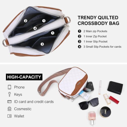 Quilted Crossbody Bag Women Purse: Vegan Leather Cross Body Bags - Small Shoulder Handbag - Image 5