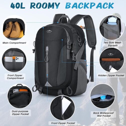 RAINSMORE Hiking Backpack 40L Lightweight Packable Camping Backpack Waterproof Travel Daypack Men Women Hiking Daypack - Image 2