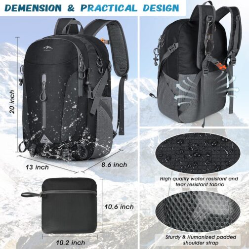 RAINSMORE Hiking Backpack 40L Lightweight Packable Camping Backpack Waterproof Travel Daypack Men Women Hiking Daypack - Image 4