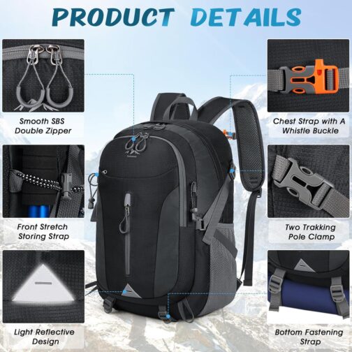 RAINSMORE Hiking Backpack 40L Lightweight Packable Camping Backpack Waterproof Travel Daypack Men Women Hiking Daypack - Image 3