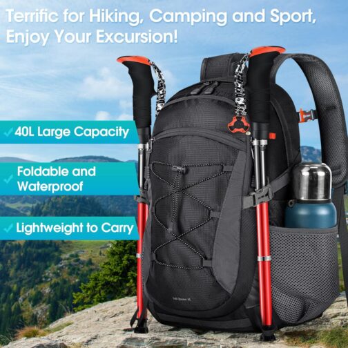RAINSMORE Hiking Backpack 40L Waterproof Camping Backpack Lightweight Packable Backpack for Women Men Outdoor Travel Daypack - Image 5