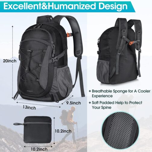 RAINSMORE Hiking Backpack 40L Waterproof Camping Backpack Lightweight Packable Backpack for Women Men Outdoor Travel Daypack - Image 3