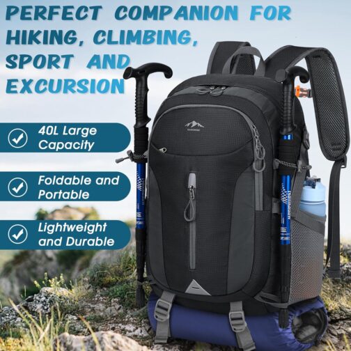 RAINSMORE Hiking Backpack 40L Lightweight Packable Camping Backpack Waterproof Travel Daypack Men Women Hiking Daypack - Image 7