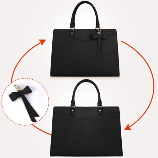 RAINSMORE Laptop Bag for Women 15.6 Inch PU Tote Bag Business Office Work Bag Waterproof Briefcase Computer Tote Lightweight Handbag Shoulder, Black - Image 6