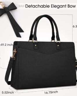 RAINSMORE Laptop Bag for Women 15.6 Inch PU Tote Bag Business Office Work Bag Waterproof Briefcase Computer Tote Lightweight Handbag Shoulder, Black