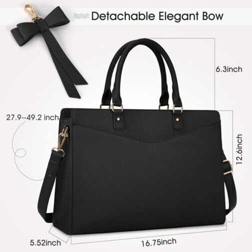 RAINSMORE Laptop Bag for Women 15.6 Inch PU Tote Bag Business Office Work Bag Waterproof Briefcase Computer Tote Lightweight Handbag Shoulder, Black - Image 2