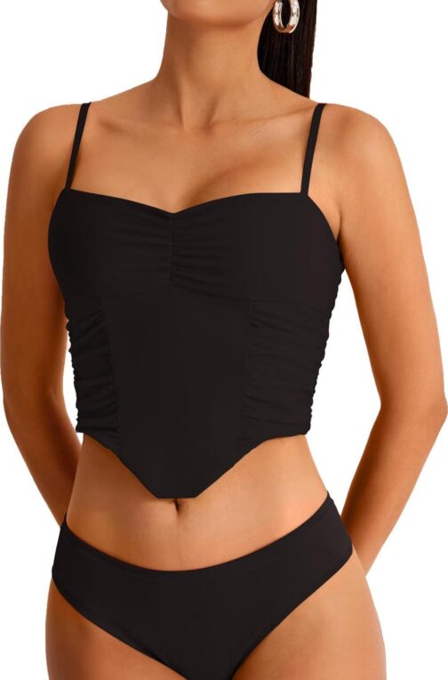 REORIA Women's V Neck Tank Top Sleeveless Sexy Sheer Mesh Ruched Y2k Crop Tops 2024 Spring/Summer Designer Collection