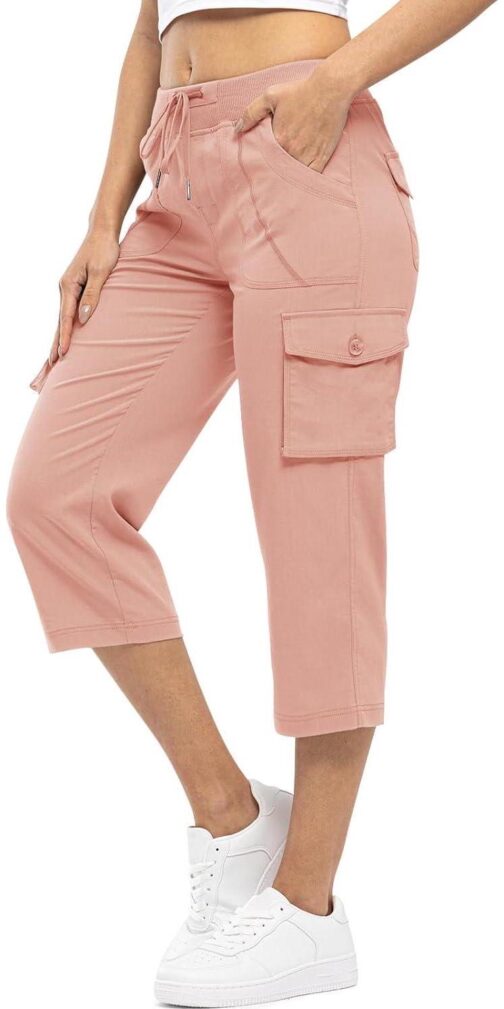 Rdruko Women's Cargo Capris Hiking Lightweight Quick Dry Summer Outdoor Casual Travel Pants with Pockets