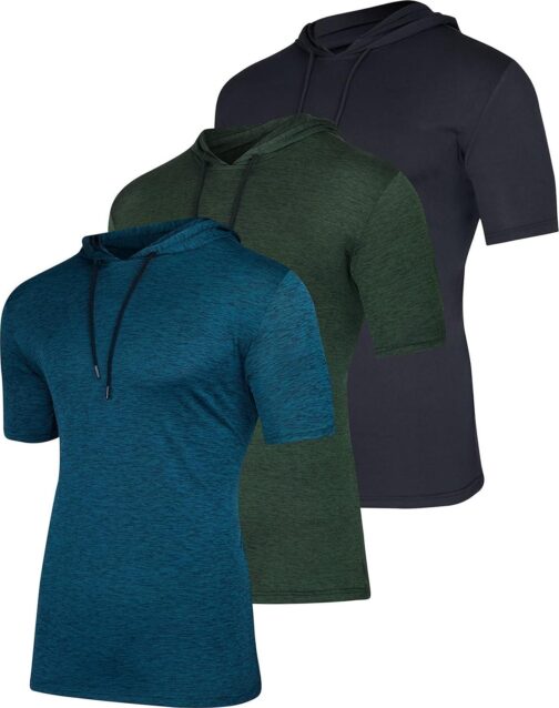 Real Essentials 3 Pack: Men's Dry Fit Short Sleeve Active Athletic Hoodie Pullover Sweatshirt (Available in Big and Tall)