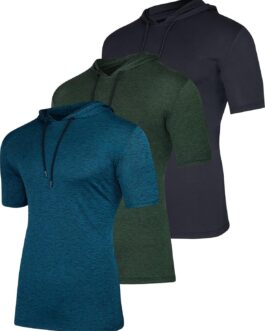 Real Essentials 3 Pack: Men’s Dry Fit Short Sleeve Active Athletic Hoodie Pullover Sweatshirt (Available in Big and Tall)
