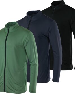 Real Essentials 3 Pack: Mens Dry-Fit Long Sleeve Full Zip Hoodie and Jacket- Athletic Running Jacket (Available in Big and Tall)