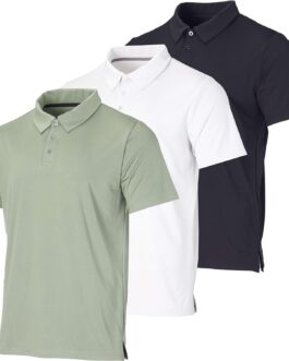 Real Essentials 3 Pack: Men’s Dry-Fit Short Sleeve Polo Shirt – Performance Golf Moisture Wicking (Available in Big and Tall)