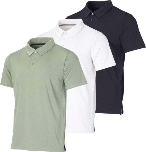 Real Essentials 3 Pack: Men's Dry-Fit Short Sleeve Polo Shirt - Performance Golf Moisture Wicking (Available in Big and Tall)