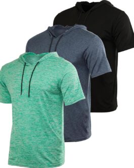 Real Essentials 3 Pack: Men’s Dry Fit Short Sleeve Active Athletic Hoodie Pullover Sweatshirt (Available in Big and Tall)