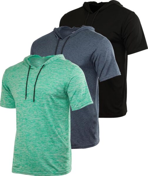 Real Essentials 3 Pack: Men's Dry Fit Short Sleeve Active Athletic Hoodie Pullover Sweatshirt (Available in Big and Tall)