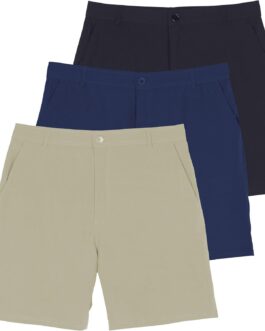 Real Essentials 3 Pack: Mens 7  Golf Shorts Pockets – Flat Front Casual Work Workout Active Hiking Sport