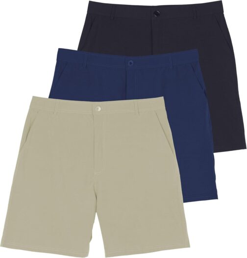 Real Essentials 3 Pack: Mens 7  Golf Shorts Pockets - Flat Front Casual Work Workout Active Hiking Sport