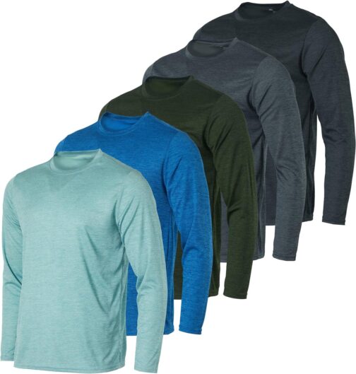 Real Essentials 3 and 5 Pack: Men's Mesh Quick Dry Athletic Long Sleeve T-Shirt UPF SPF UV Sun (Available in Big and Tall)