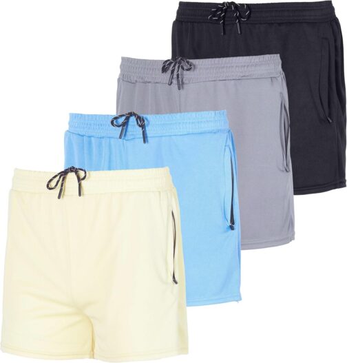 Real Essentials 4 Pack: Men's 3  Inch Mesh Running Shorts with Zipper Pockets - Quick Dry Gym Athletic