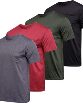 Real Essentials 4 Pack: Men’s Dry-Fit Short Sleeve Pocket Crew Performance Athletic T-Shirt (Available in Big and Tall)