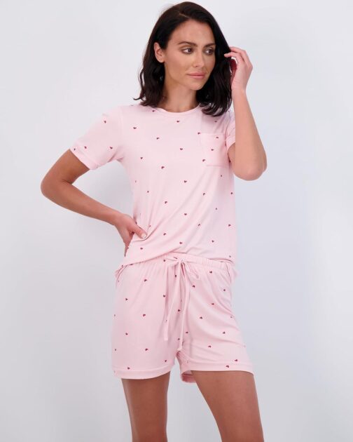 Real Essentials 4 Piece: Women s Short Sleeve Top with Shorts Pajama Set Ultra-Soft Lounge and Sleepwear (Available In Plus) - Image 5