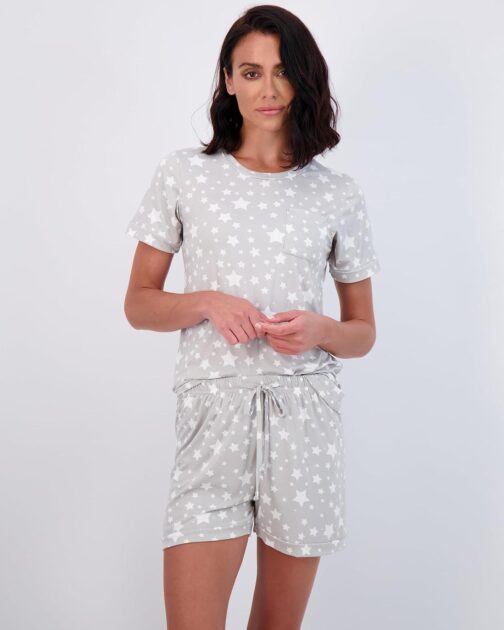 Real Essentials 4 Piece: Women s Short Sleeve Top with Shorts Pajama Set Ultra-Soft Lounge and Sleepwear (Available In Plus) - Image 2