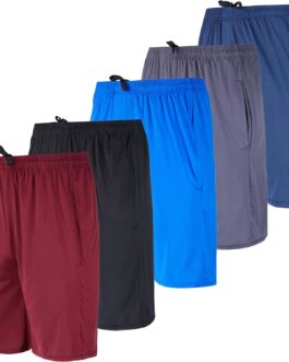 Real Essentials 5 Pack: Men’s Dry-Fit Sweat Resistant Active Athletic Performance Shorts