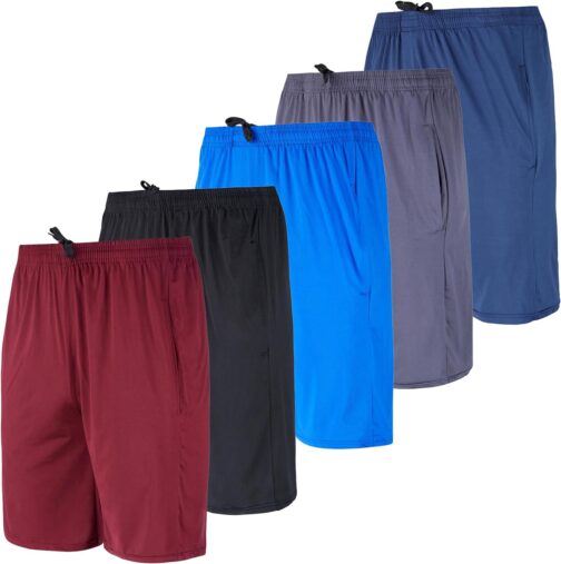 Real Essentials 5 Pack: Men's Dry-Fit Sweat Resistant Active Athletic Performance Shorts