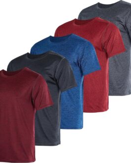 Real Essentials 5 Pack: Men s Short Sleeve Dry Fit Active Crew Neck T Shirt – Athletic Running Gym Workout Tee Tops
