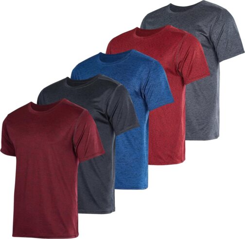 Real Essentials 5 Pack: Men s Short Sleeve Dry Fit Active Crew Neck T Shirt - Athletic Running Gym Workout Tee Tops
