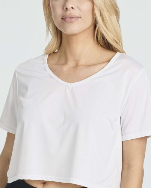 Real Essentials 5 Pack: Women's Dry-Fit Short Sleeve V-Neck Crop Top Boxy Athletic Tee - Image 3