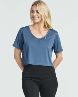 Real Essentials 5 Pack: Women’s Dry-Fit Short Sleeve V-Neck Crop Top Boxy Athletic Tee