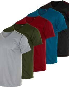 Real Essentials 5 Pack: Men’s Mesh Quick Dry Short Sleeve V-Neck T-Shirt – Athletic Performance (Available in Big and Tall)