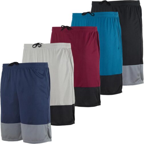 Real Essentials 5 Pack: Men's Mesh Athletic Basketball Shorts Quick Dry Activewear with Pockets