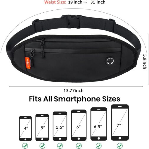 Running Belt Fanny Pack for Women Men Waterproof Small Waist Bag Black Fanny Pack for Travel Hiking Walking Workout Fashion Waist Packs (Black) - Image 3