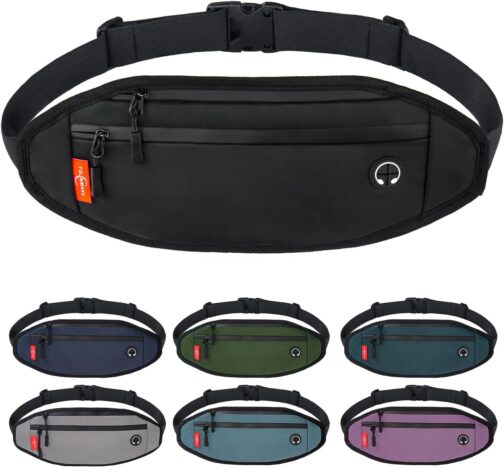 Running Belt Fanny Pack for Women Men Waterproof Small Waist Bag Black Fanny Pack for Travel Hiking Walking Workout Fashion Waist Packs (Black)