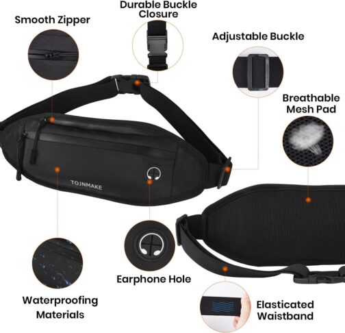 Running Belt Fanny Pack for Women Men Waterproof Small Waist Bag Black Fanny Pack for Travel Hiking Walking Workout Fashion Waist Packs (Black) - Image 4