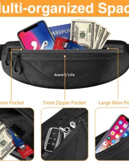 Running Belt, Running Fanny Pack for Women and Men, Waist Pack, Phone Belt, Money Belt, Running Pouch with 3 Pockets for Phone, Keys and Earphones, 23  to 44  Waist Size, Fit All Phones