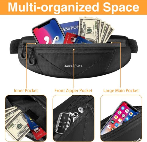 Running Belt, Running Fanny Pack for Women and Men, Waist Pack, Phone Belt, Money Belt, Running Pouch with 3 Pockets for Phone, Keys and Earphones, 23  to 44  Waist Size, Fit All Phones - Image 2