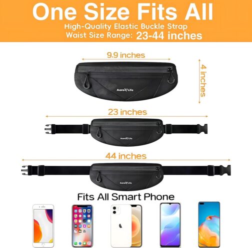 Running Belt, Running Fanny Pack for Women and Men, Waist Pack, Phone Belt, Money Belt, Running Pouch with 3 Pockets for Phone, Keys and Earphones, 23  to 44  Waist Size, Fit All Phones - Image 3