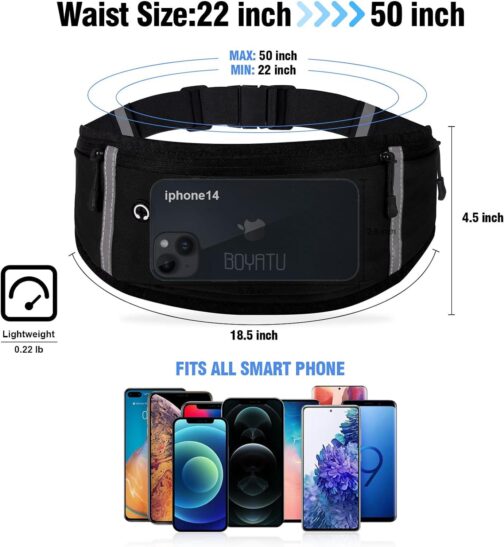 Running Belt Waist Fanny Pack: Waterproof Phone Holder Workout Pouch for Walking Jogging Black - Image 5