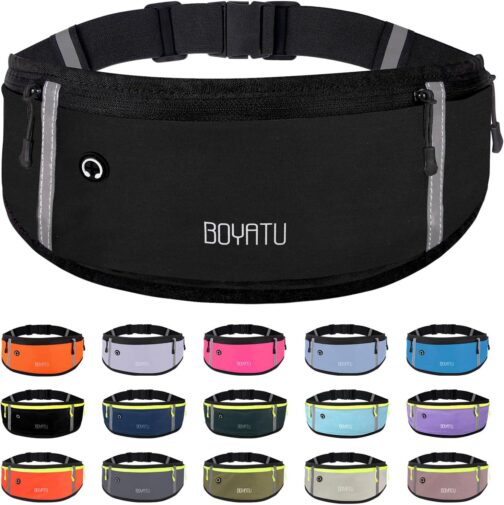 Running Belt Waist Fanny Pack: Waterproof Phone Holder Workout Pouch for Walking Jogging Black